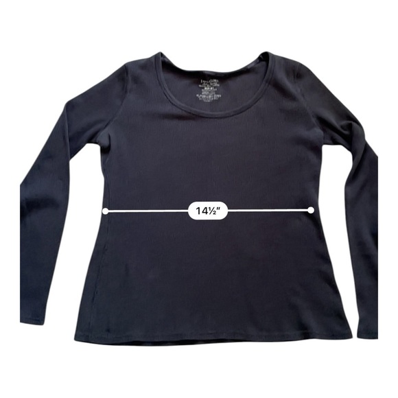 Faden Glory minimalist casual black shirt top Medium waffle pattern scoop neck - Picture 5 of 11